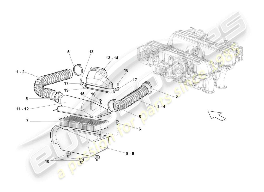 lamborghini reventon filtre à air avec pièces de raccordement schéma des pièces