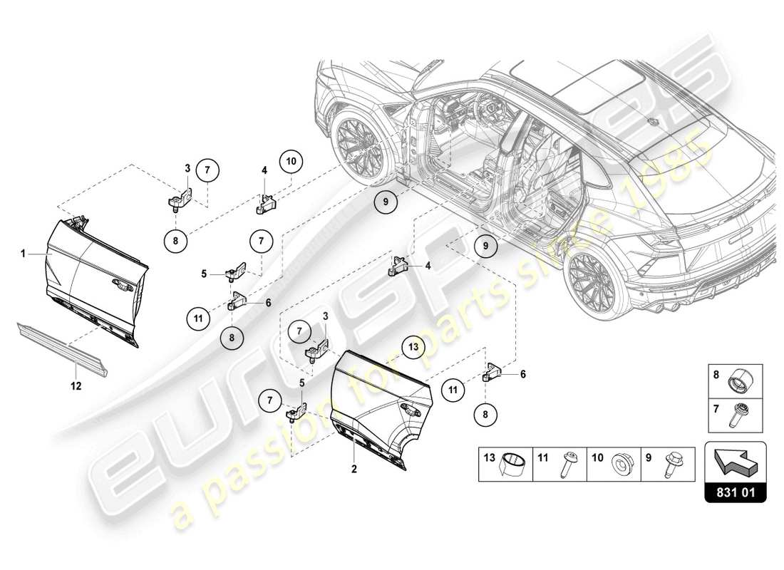lamborghini urus (2021) schéma des pièces de la porte