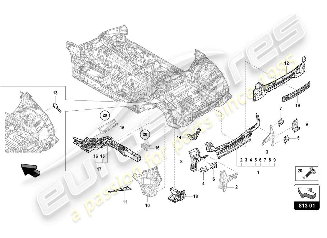 lamborghini urus (2021) sous-caisse arrière schéma des pièces