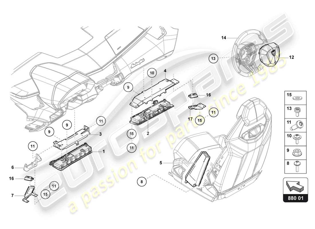 lamborghini lp770-4 svj roadster (2022) unité airbag schéma des pièces