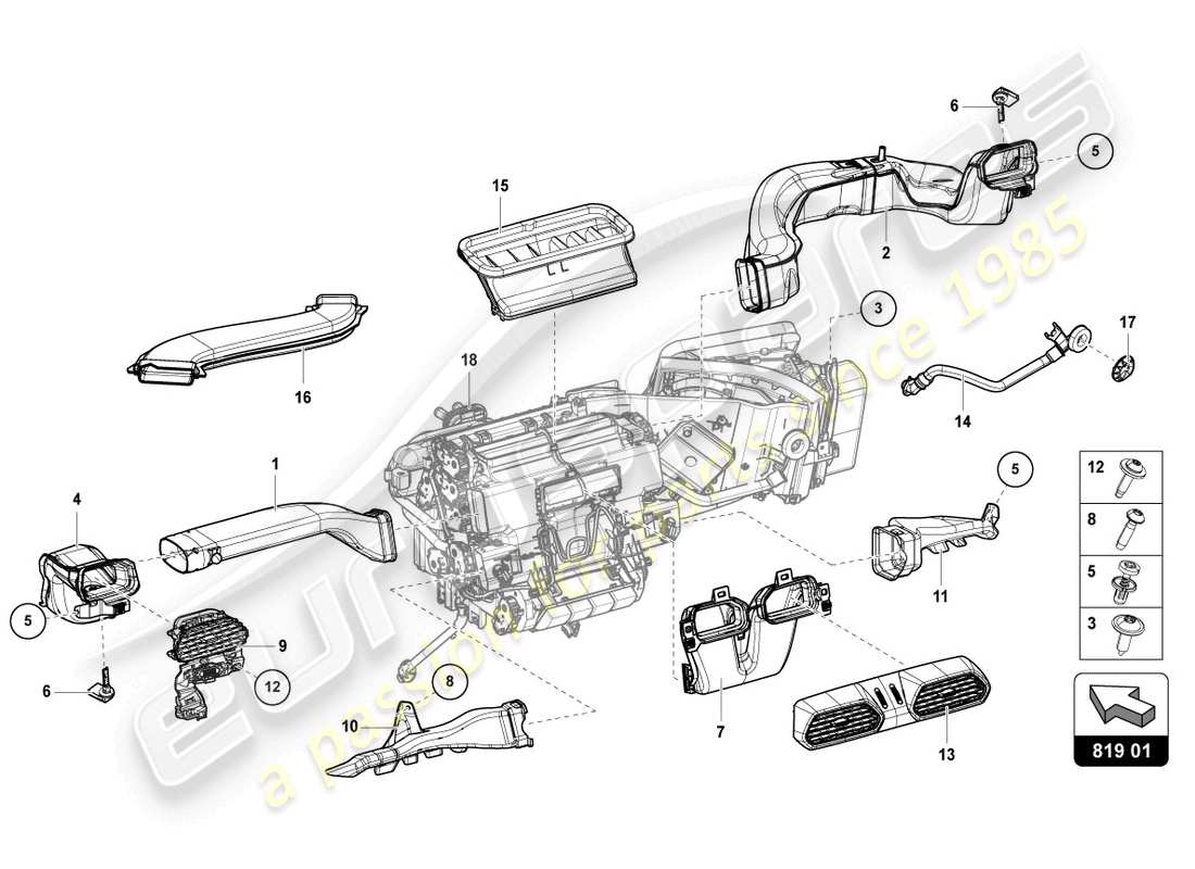 lamborghini urus (2021) diagramme des pièces d'évent