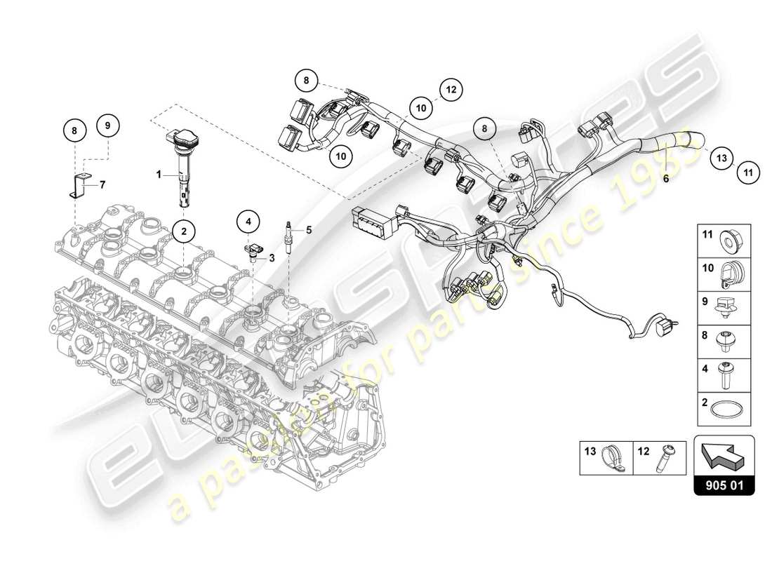 lamborghini lp770-4 svj roadster (2022) système d'allumage schéma des pièces
