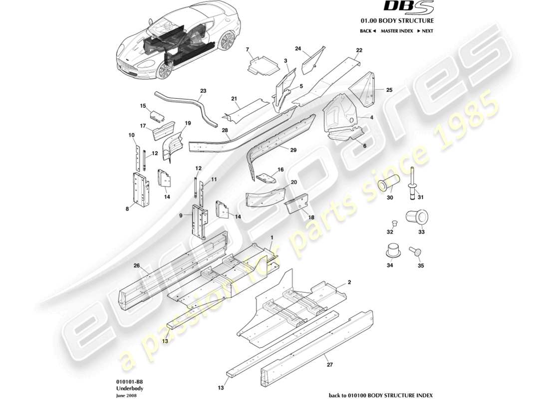 un schéma de pièces du catalogue de pièces aston martin dbs (2012)