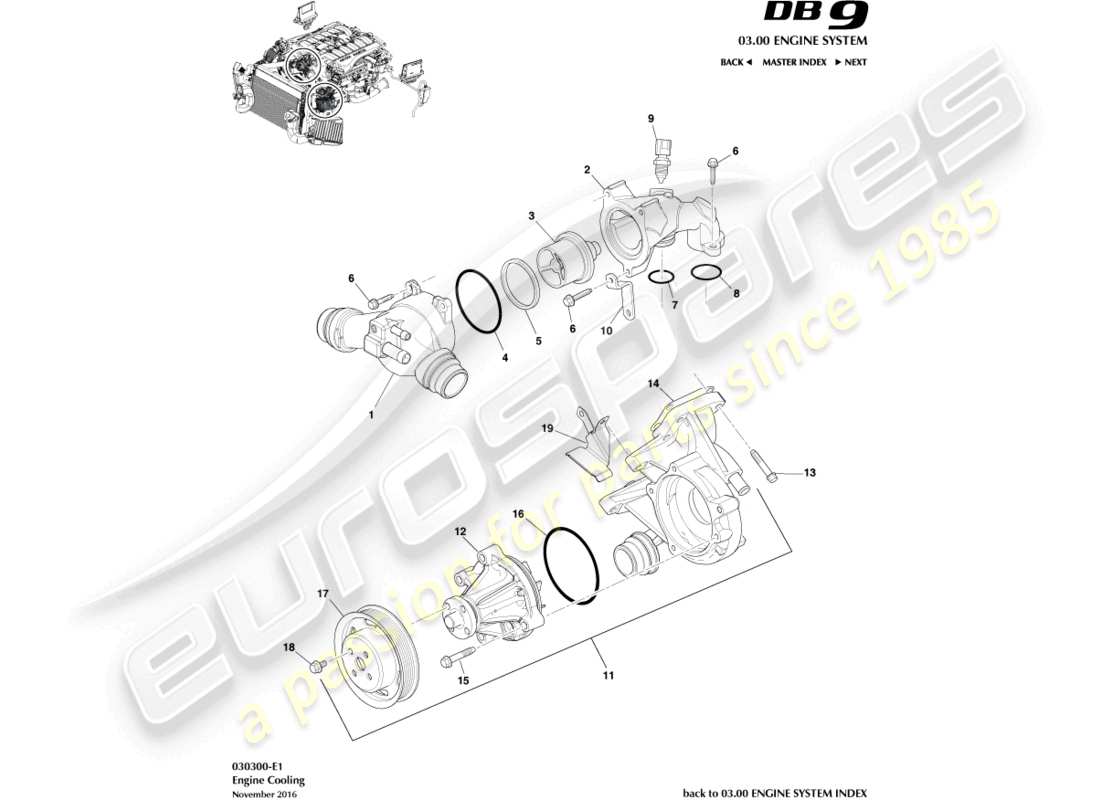 aston martin db9 (2009) refroidissement du moteur schéma des pièces