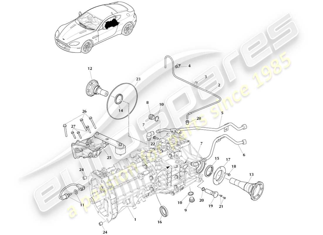aston martin v8 vantage (2007) boîte-pont, manuelle, diagramme de pièces à 6 vitesses