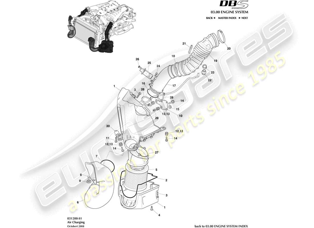 aston martin dbs (2009) chargement d'air schéma des pièces