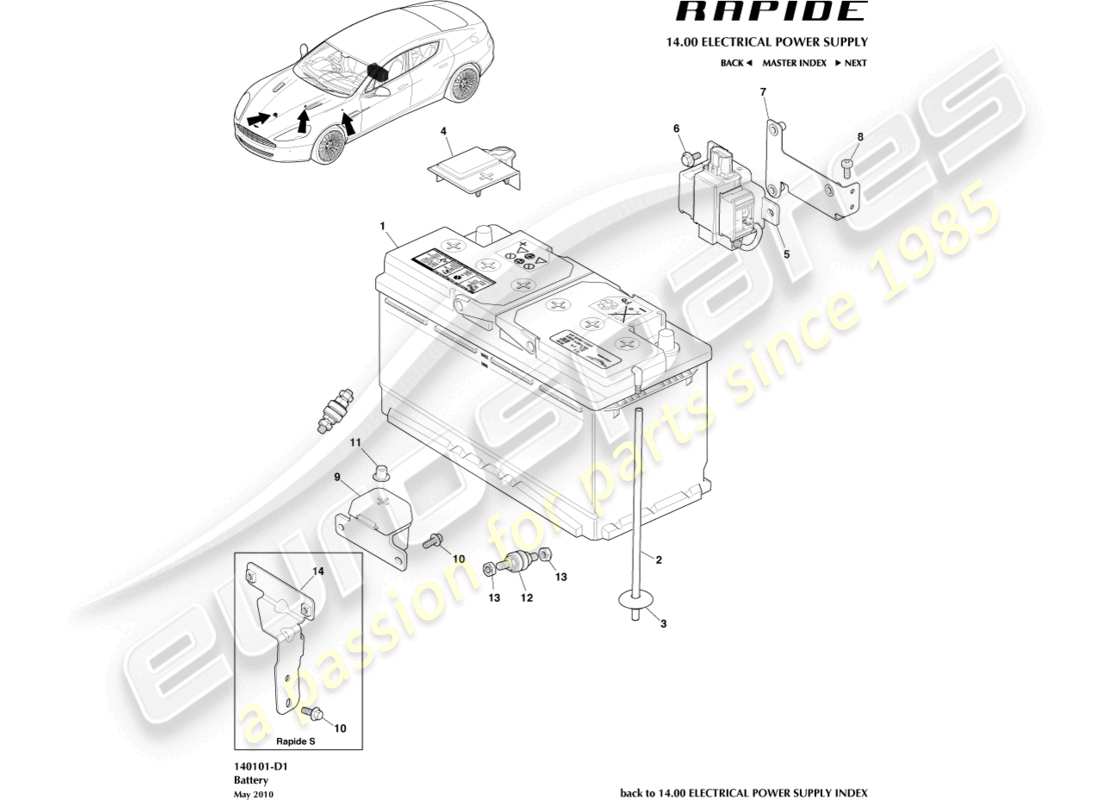 aston martin rapide (2017) diagramme des pièces de la batterie