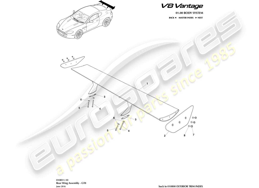 aston martin v8 vantage (2015) spoiler arrière schéma des pièces