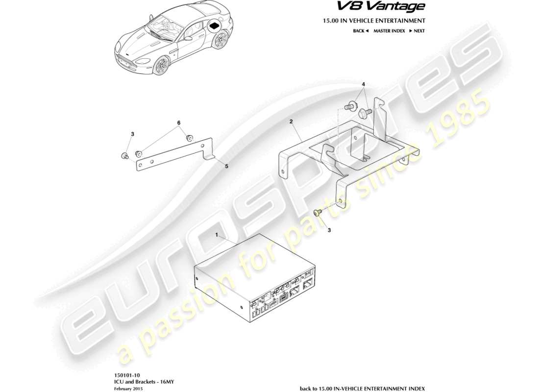 aston martin v8 vantage (2015) icu et support, 16my diagramme de pièce