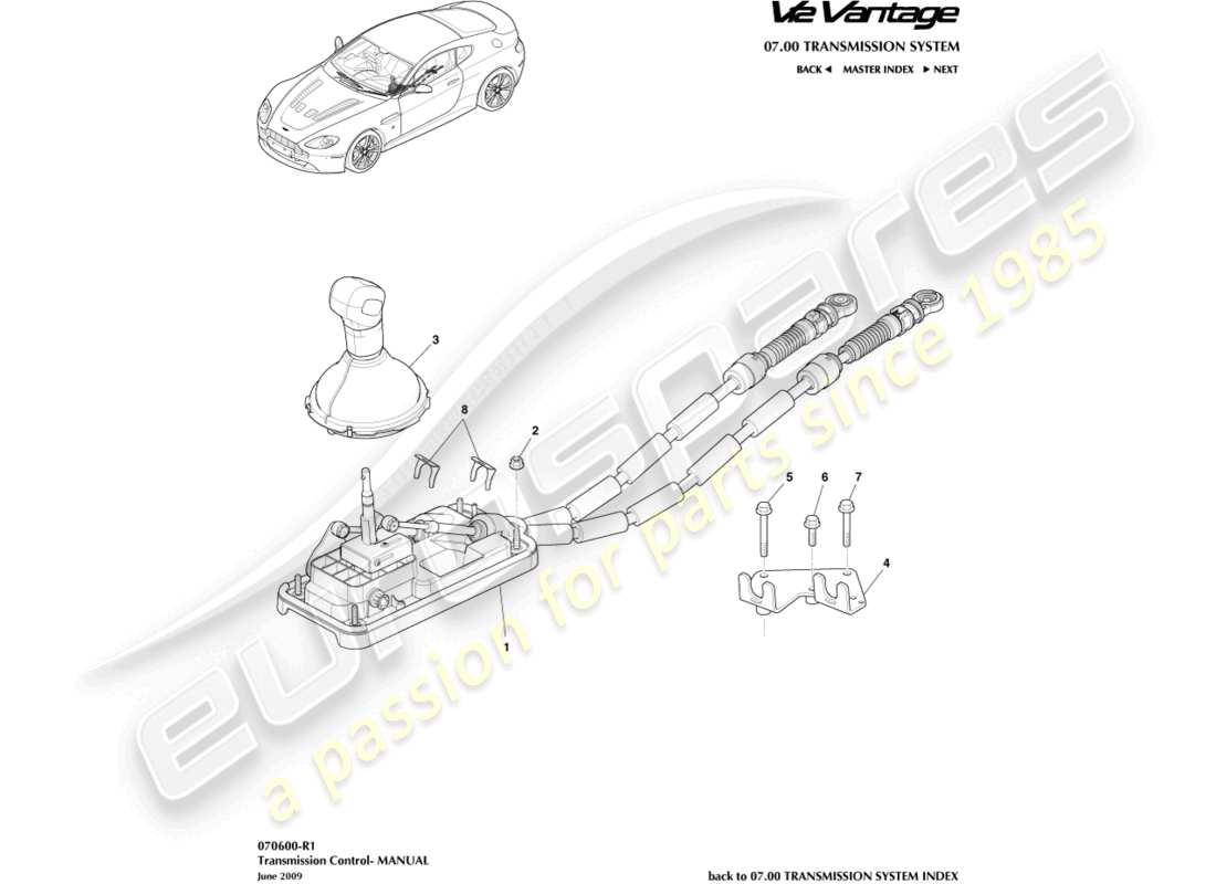 aston martin v12 vantage (2013) ensemble de levier de vitesses, schéma des pièces du manuel