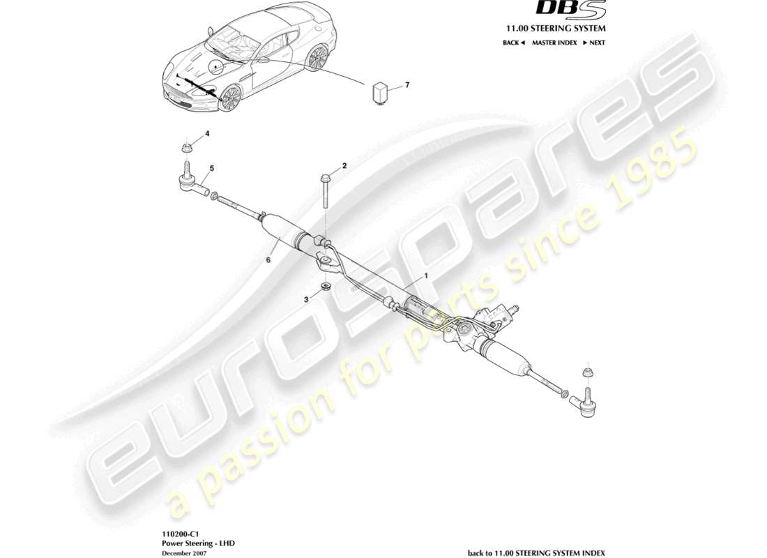 aston martin dbs (2012) direction assistée, diagramme de pièces lhd
