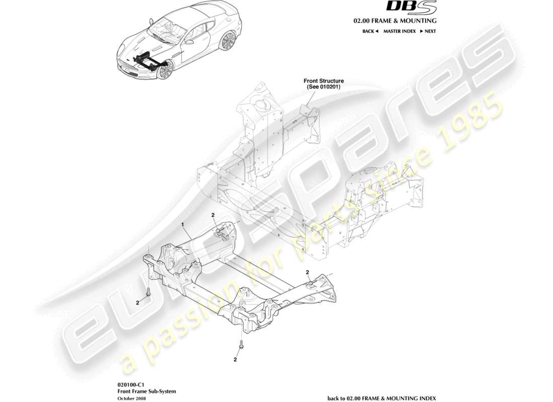 aston martin dbs (2012) diagramme des pièces du sous-châssis avant