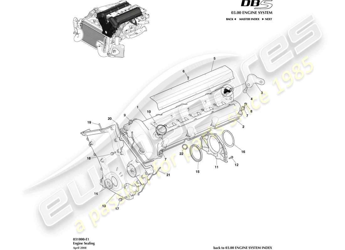 aston martin dbs (2012) etanchéité moteur schéma des pièces