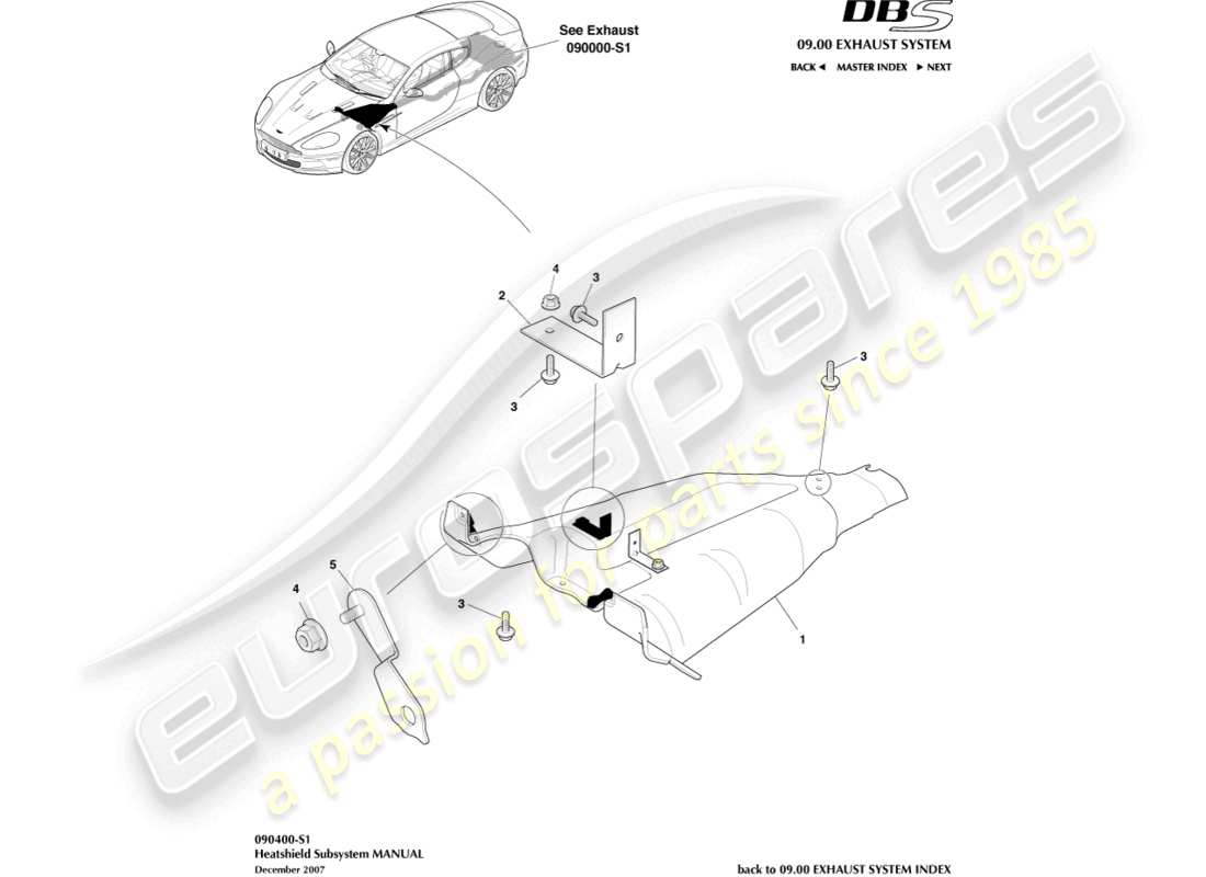 aston martin dbs (2010) diagramme des pièces du sous-système de bouclier thermique