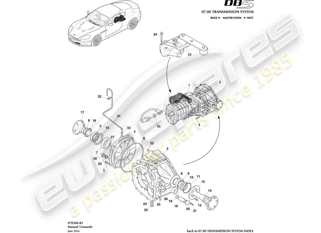 aston martin dbs (2010) boîte-pont, diagramme de pièce manuel