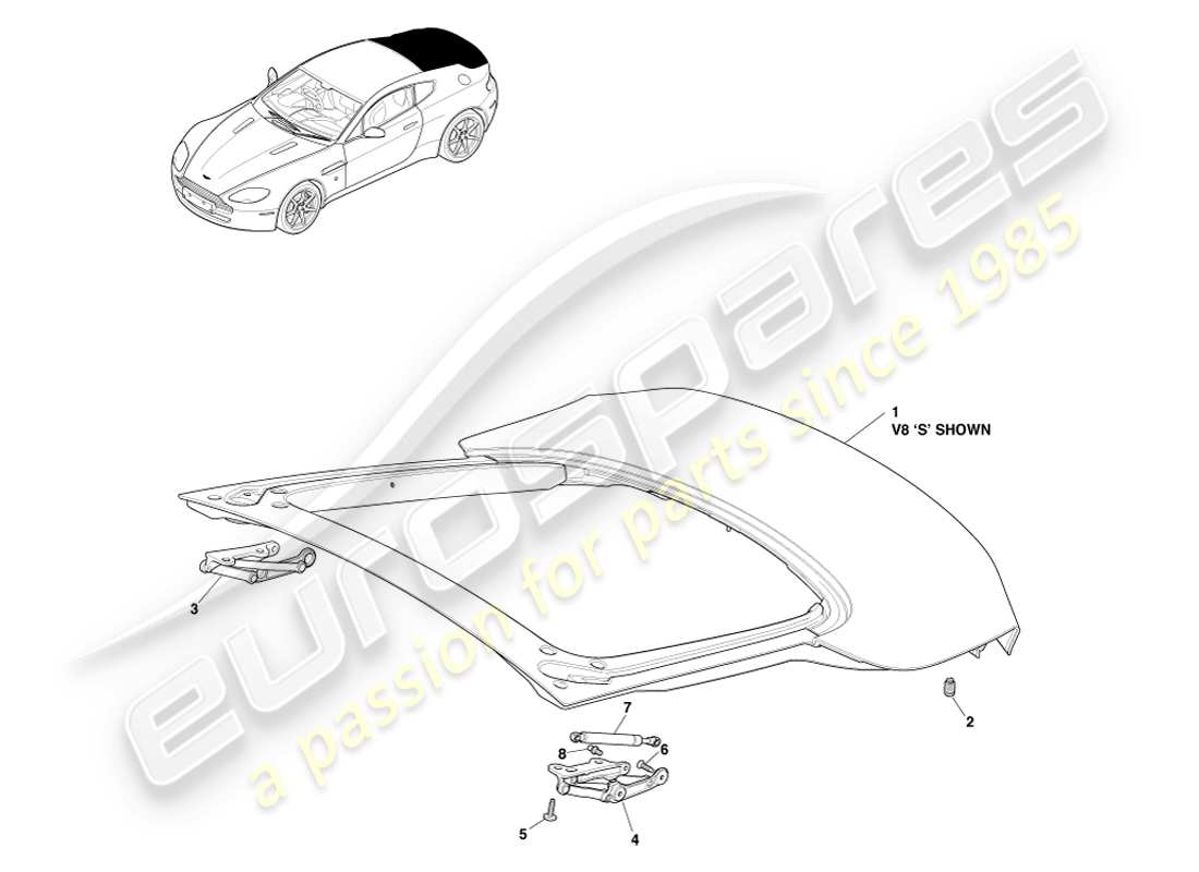 un schéma de pièces du catalogue de pièces aston martin v8 vantage (2007)