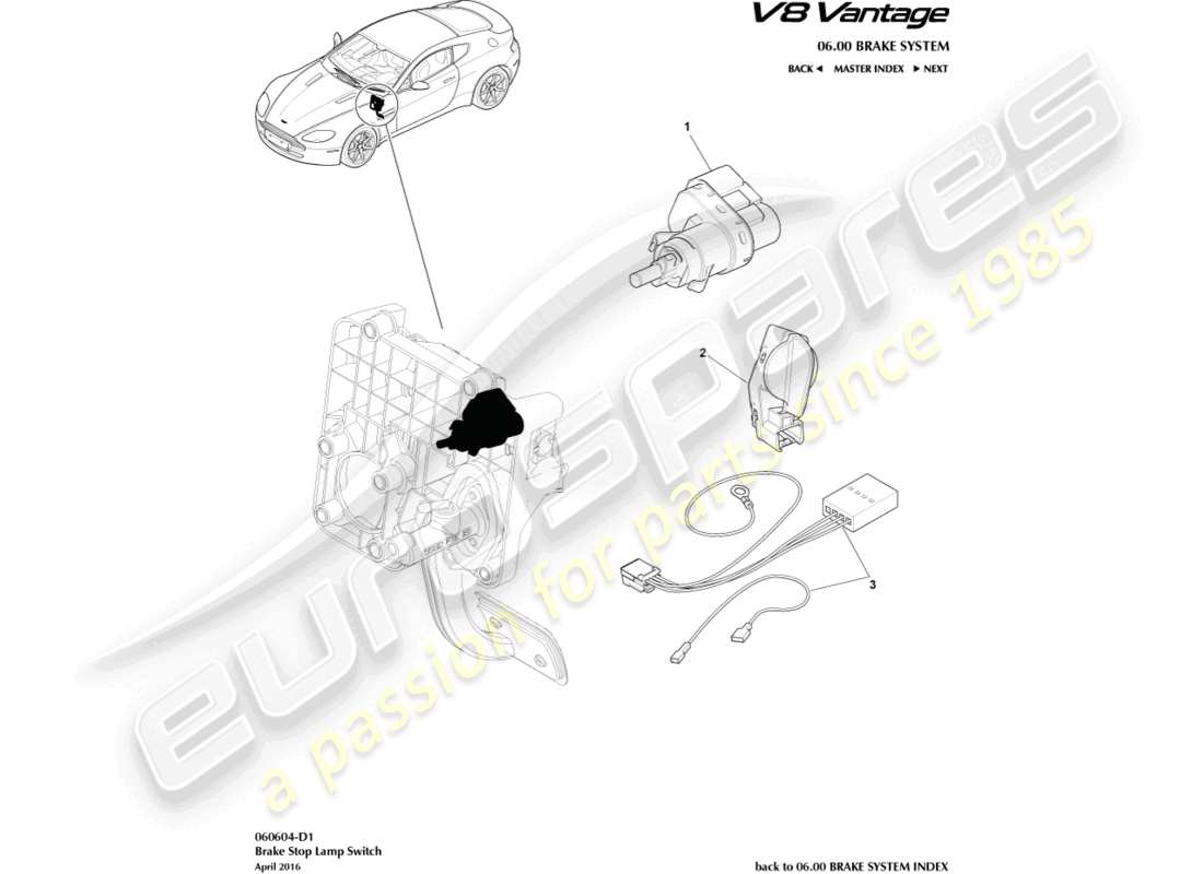 un schéma de pièces du catalogue de pièces aston martin v8 vantage (2010)