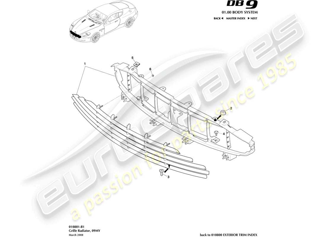 un schéma de pièces du catalogue de pièces aston martin db9 (2010)