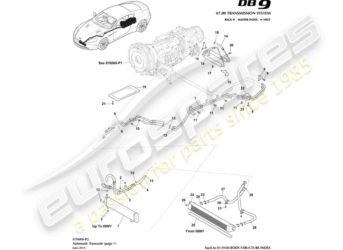 aston martin db9 (2004) refroidissement du pont-essieu, automatique schéma des pièces