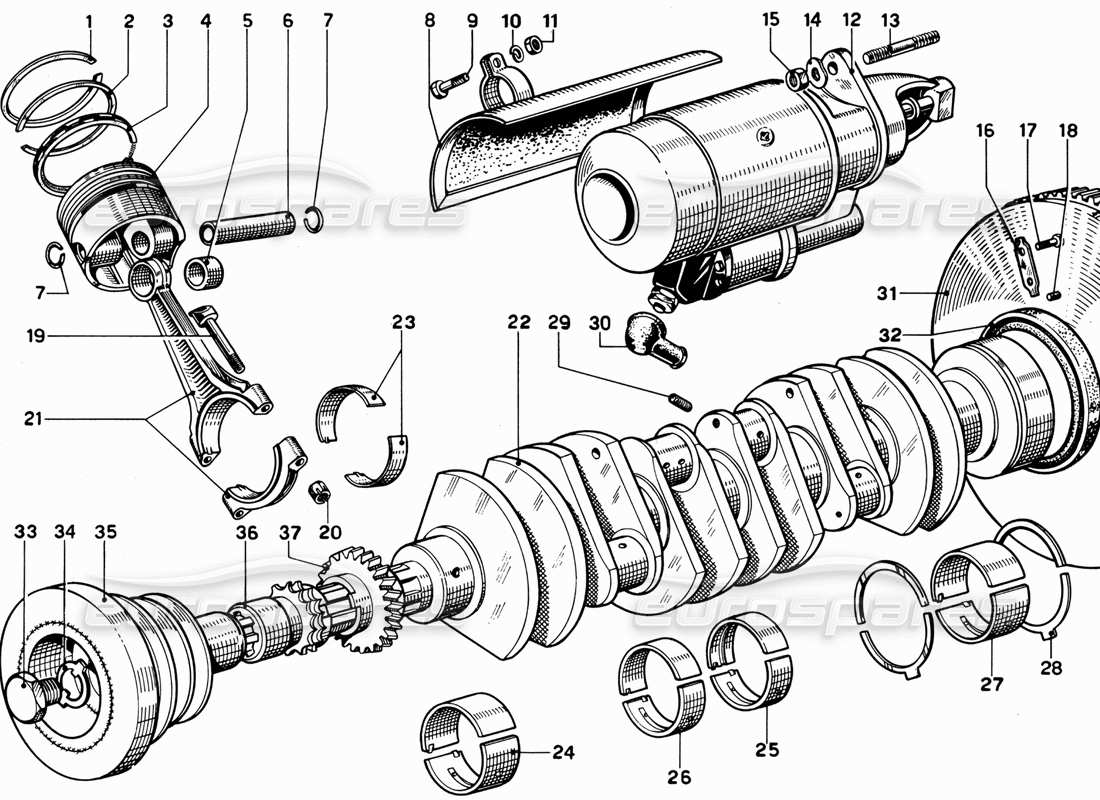 ferrari 365 gt 2+2 (mechanical) vilebrequin, bielles et pistons schéma des pièces