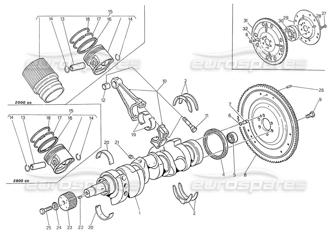 maserati biturbo spider vilebrequin - pistons - bielles et volant moteur