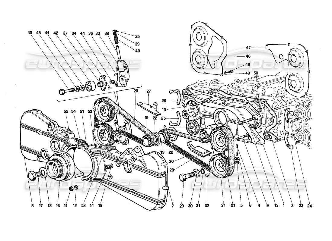ferrari testarossa (1987) système de synchronisation - schéma des pièces des commandes