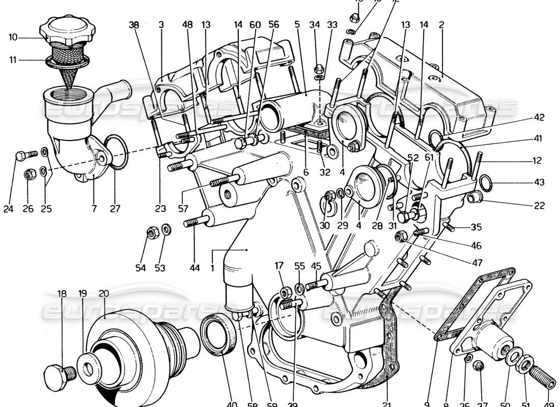 ferrari 365 gt4 2+2 (1973) schéma des pièces de l'engrenage de soupape