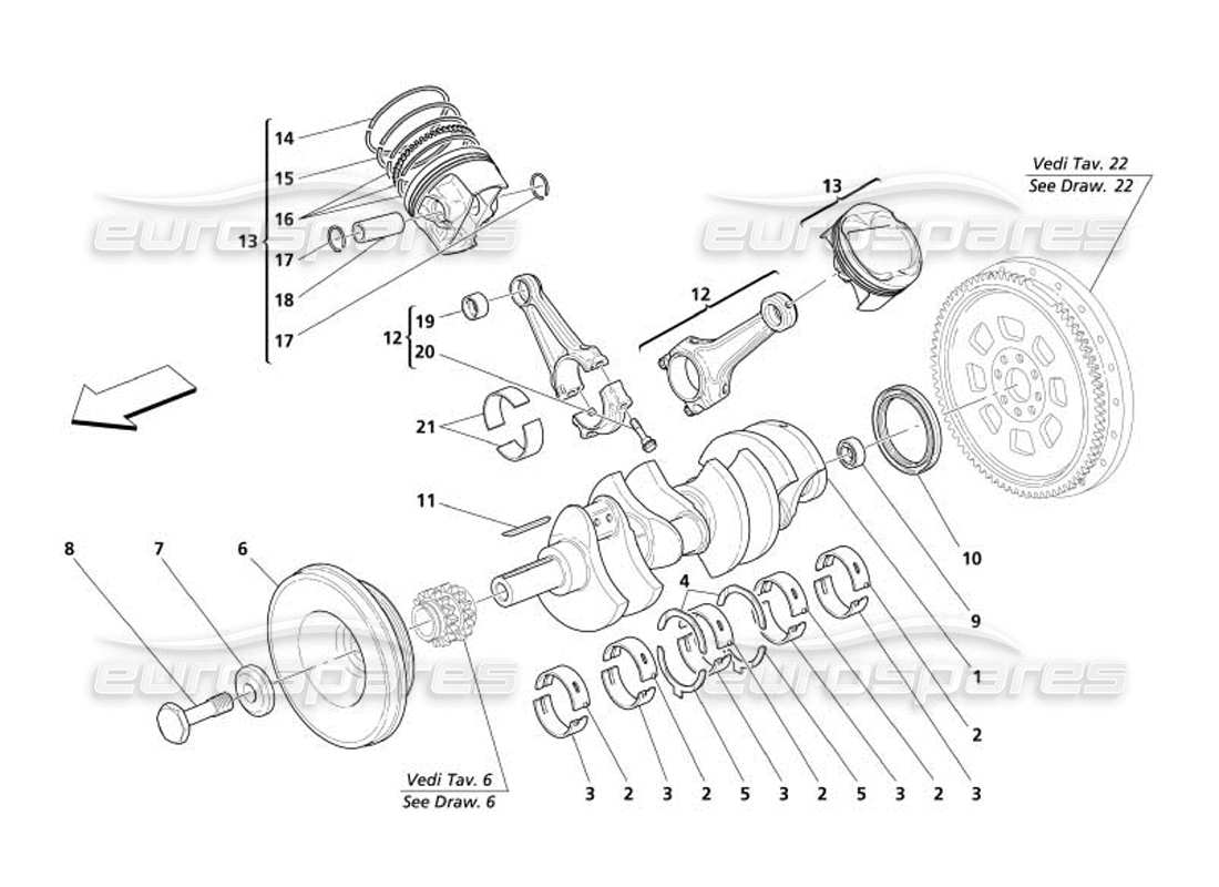 maserati 4200 gransport (2005) diagramme des pièces des bielles et pistons du vilebrequin
