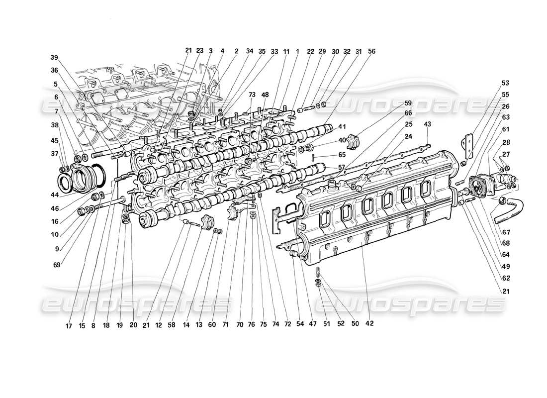 ferrari testarossa (1987) schéma des pièces de la culasse (gauche)