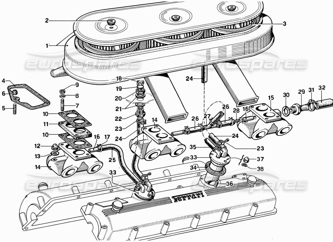 ferrari 365 gt 2+2 (mechanical) entrée d'air avec diagramme des pièces de soufflage