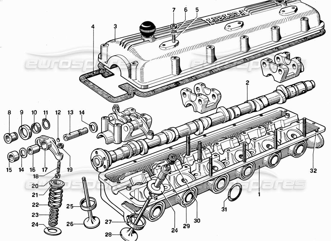 ferrari 365 gt 2+2 (mechanical) schéma des pièces de la culasse (droite)