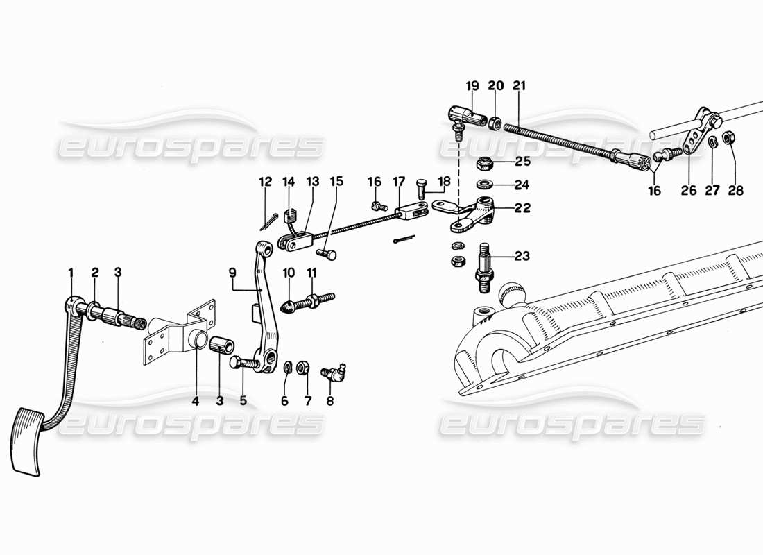 ferrari 365 gt 2+2 (mechanical) schéma des pièces de la pédale d'accélérateur