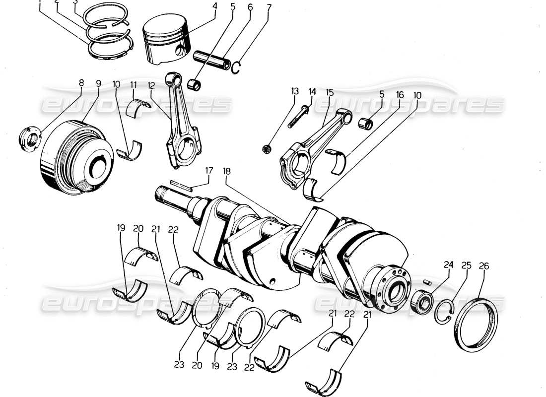 lamborghini urraco p250 / p250s diagramme de pièce de vilebrequin