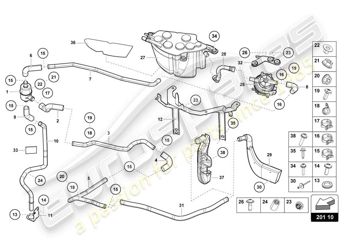 lamborghini 2022 (ultimae roadster) système de filtre à charbon actif schéma des pièces