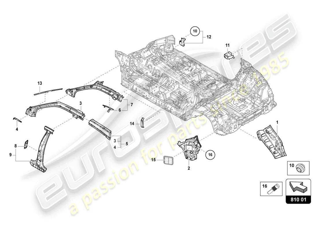 lamborghini urus (2021) panneau latéral, côté intérieur schéma des pièces