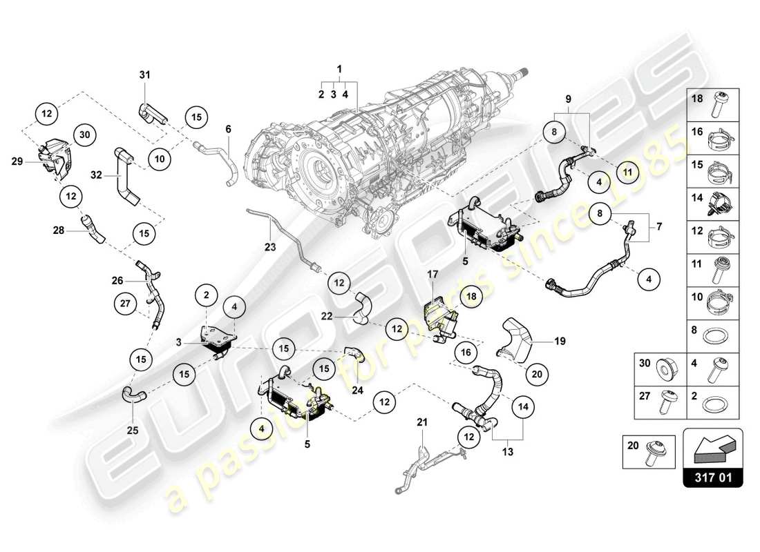 lamborghini urus performante (2023) système de refroidissement pour huile à engrenages schéma des pièces
