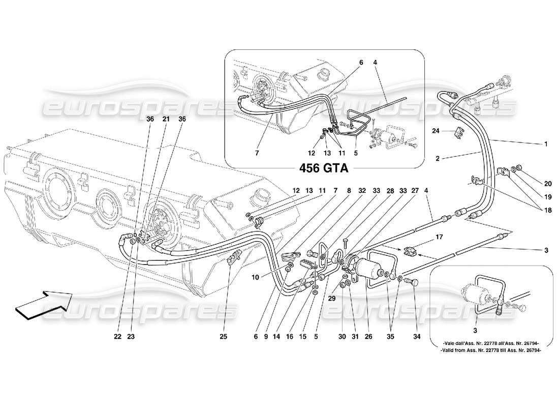 FERRARI 456 GT/GTA SYSTÈME D'ALIMENTATION EN CARBURANT SCHÉMA DES PIÈCES ferrari 456 gt/gta système d'alimentation en carburant schéma des pièces