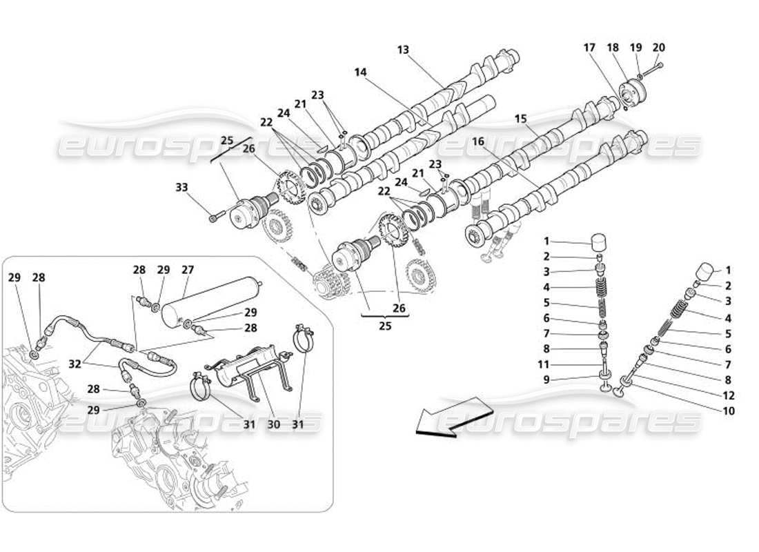 maserati 4200 gransport (2005) synchronisation - diagramme des pièces des poussoirs