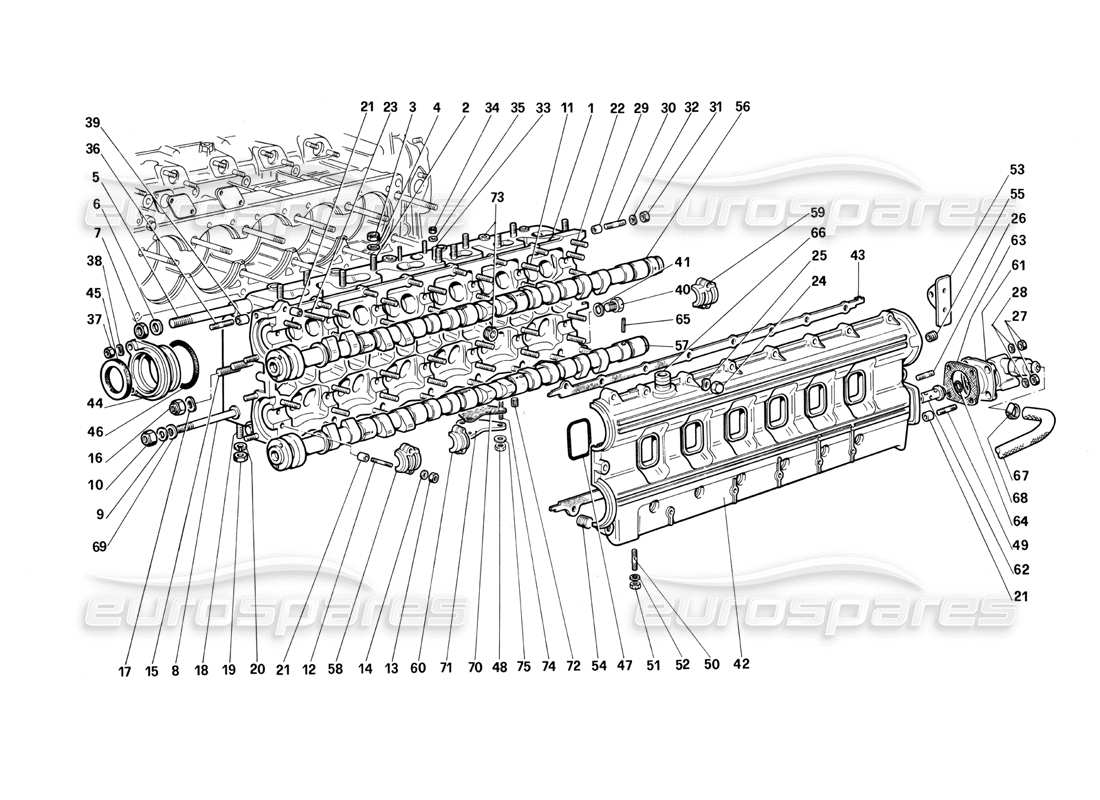 ferrari testarossa (1990) schéma des pièces de la culasse (gauche)