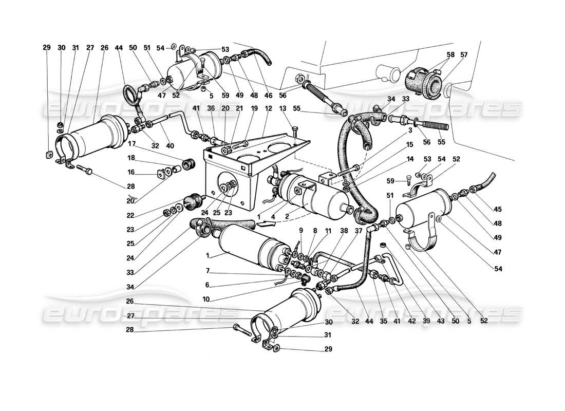 ferrari testarossa (1990) schéma des pièces des pompes à carburant et des tuyaux