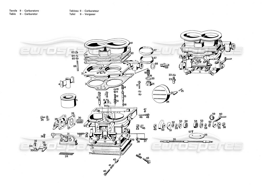 MASERATI MERAK 3.0 SCHÉMA DES PIÈCES DU CARBURATEUR maserati merak 3.0 schéma des pièces du carburateur