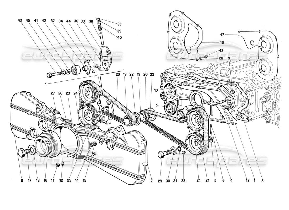 ferrari testarossa (1990) système de synchronisation - schéma des pièces des commandes