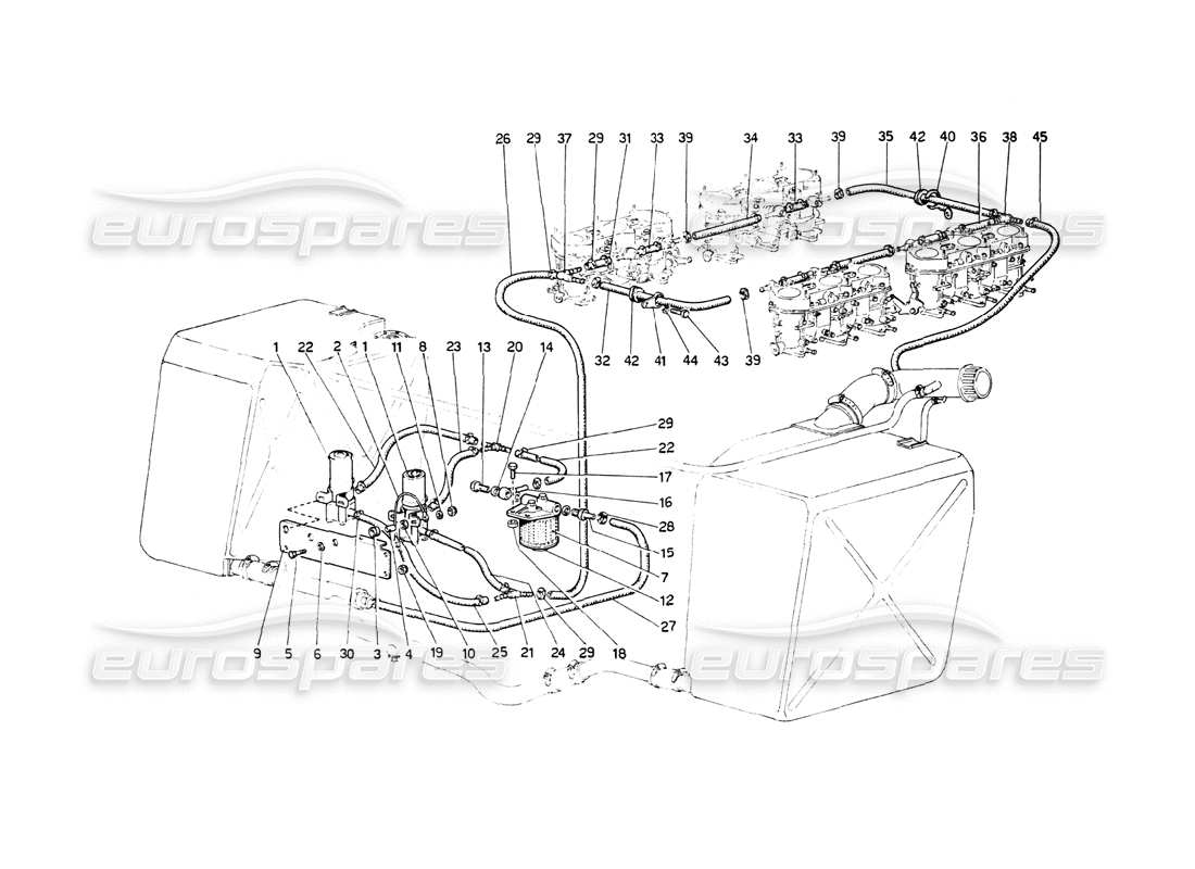 ferrari 512 bb schéma des pièces des pompes à carburant et des tuyaux de carburant