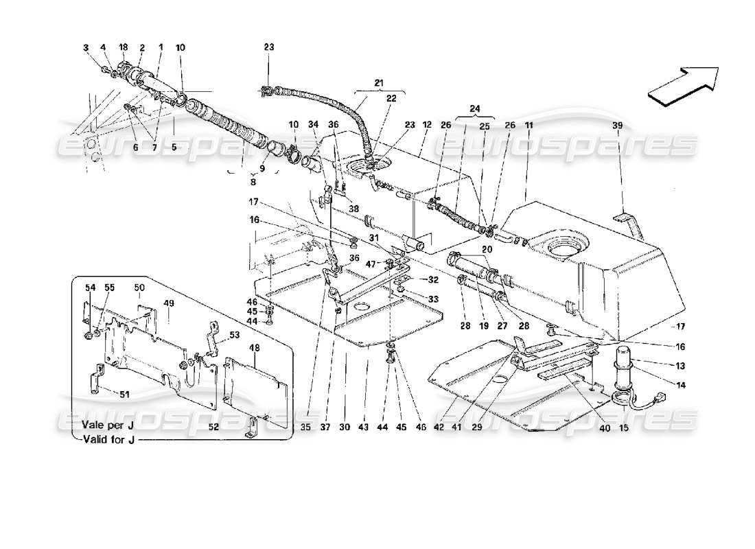 ferrari 512 tr schéma des pièces des réservoirs de carburant