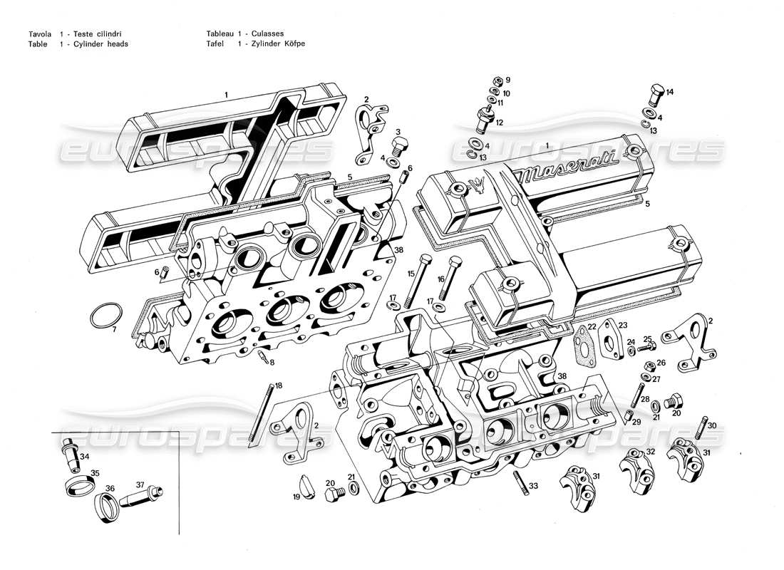 MASERATI MERAK 3.0 SCHÉMA DES PIÈCES DES CULASSES maserati merak 3.0 schéma des pièces des culasses