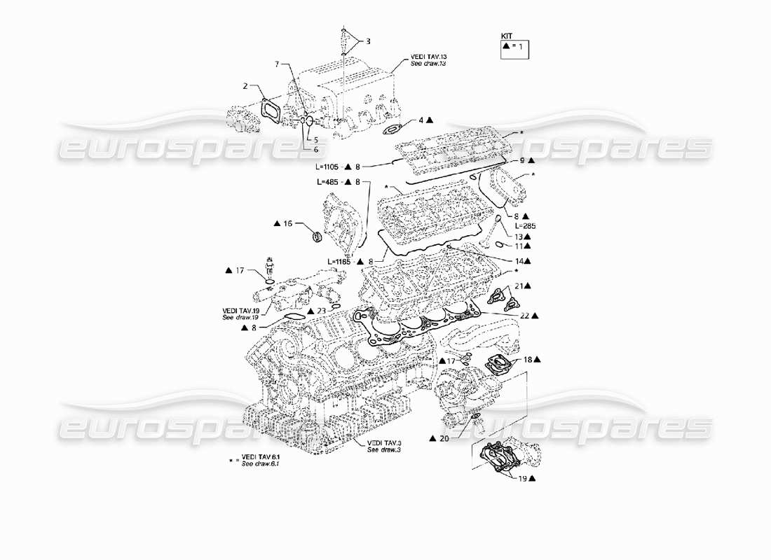 maserati qtp v8 (1998) schéma des pièces de révision des joints et des joints pour les culasses