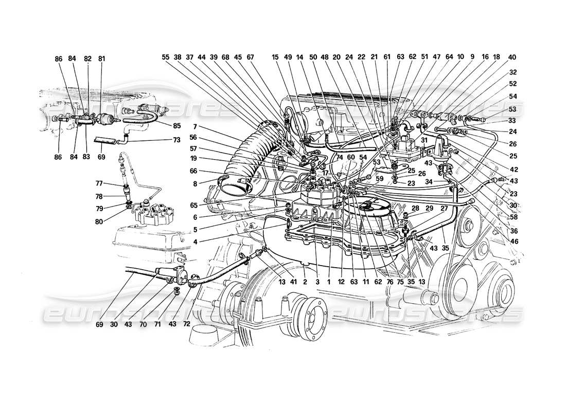 ferrari 308 quattrovalvole (1985) système d'injection de carburant - distributeurs de carburant, conduites - schéma des pièces