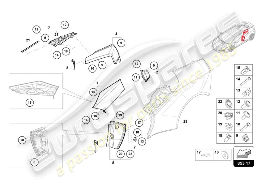 lamborghini tecnica (2023) panneau de couverture schéma des pièces