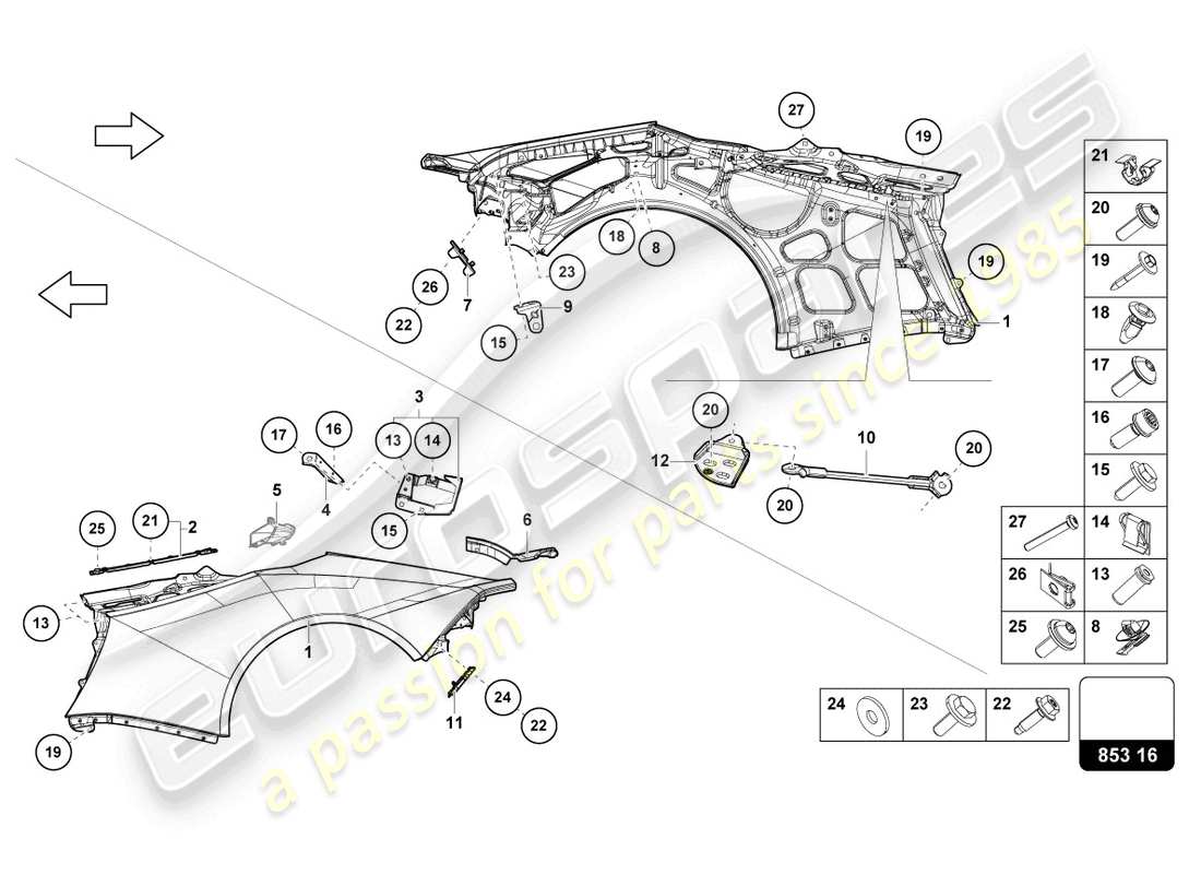 lamborghini tecnica (2023) schéma des pièces de l'aile
