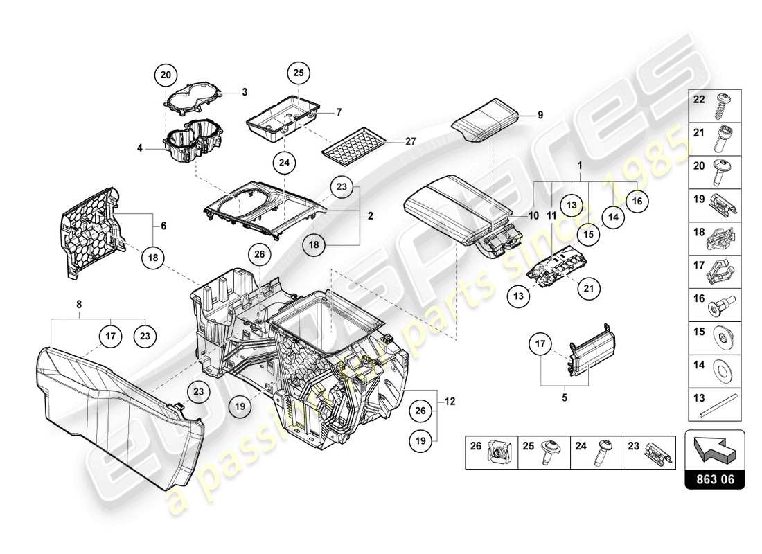 lamborghini urus performante (2024) diagramme de pièce d'accoudoir